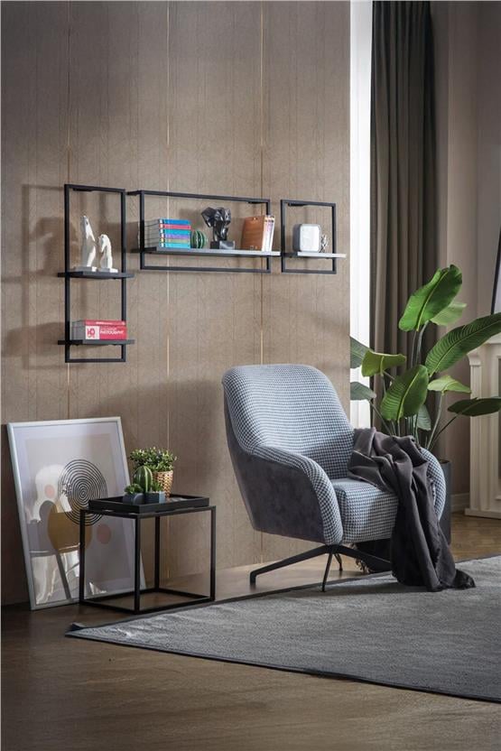 Deconode Monarch Üçlü Duvar Rafı Siyah-Antrasit DN1097SA