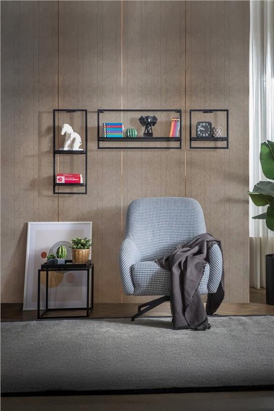 Deconode Monarch Üçlü Duvar Rafı Siyah-Antrasit DN1097SA