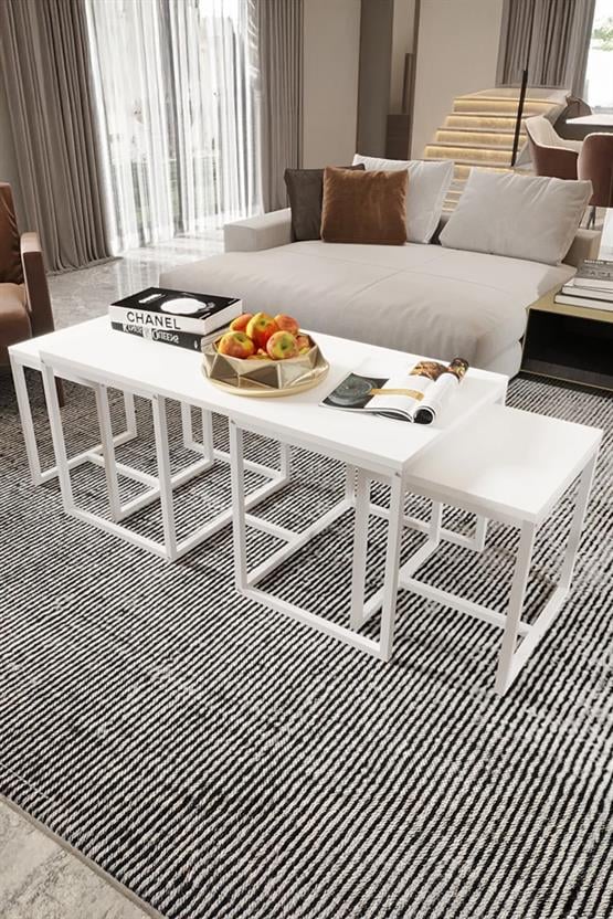 Deconode Nest 2+1 Sehpa Seti Beyaz-Beyaz DN1160BB