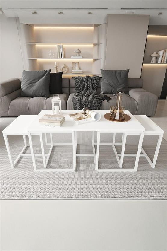 Deconode Nest 2+1 Sehpa Seti Beyaz-Beyaz DN1160BB