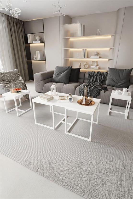 Deconode Nest 2+1 Sehpa Seti Beyaz-Beyaz DN1160BB