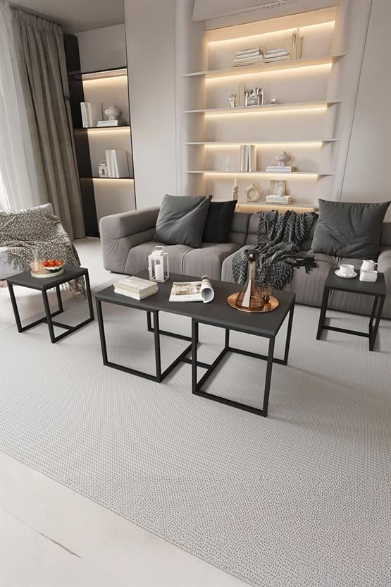 Deconode Nest 2+1 Sehpa Seti Siyah-Antrasit DN1160SA