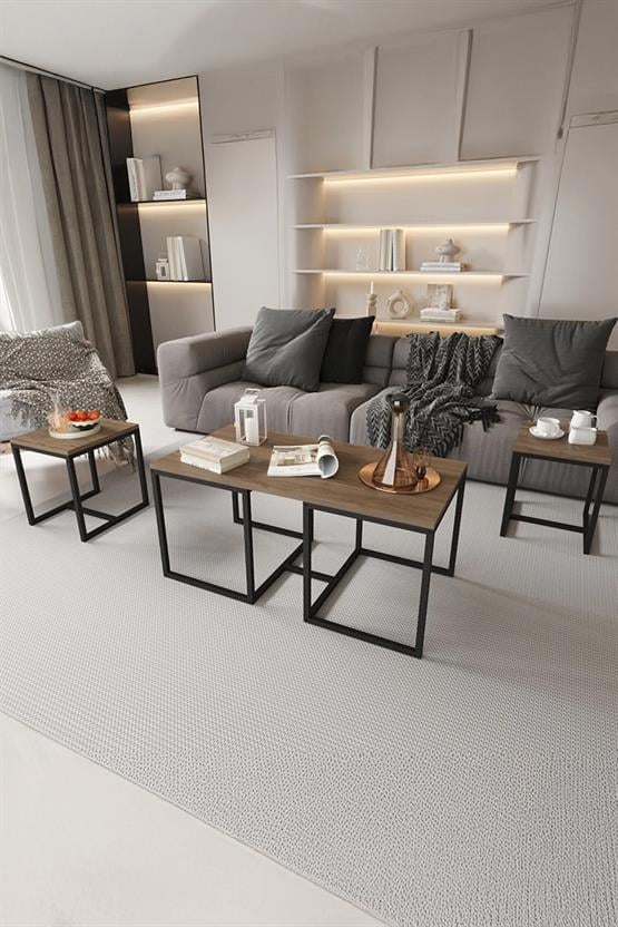 Deconode Nest 2+1 Sehpa Seti Siyah-Kahverengi DN1160SK