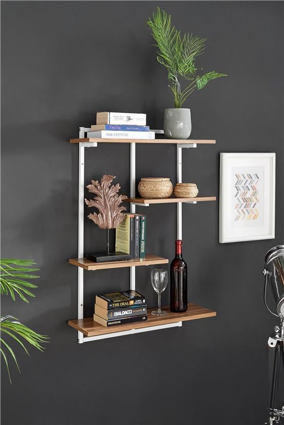 Deconode Nirvana Duvar Rafı Beyaz-Kahverengi DN1087BK