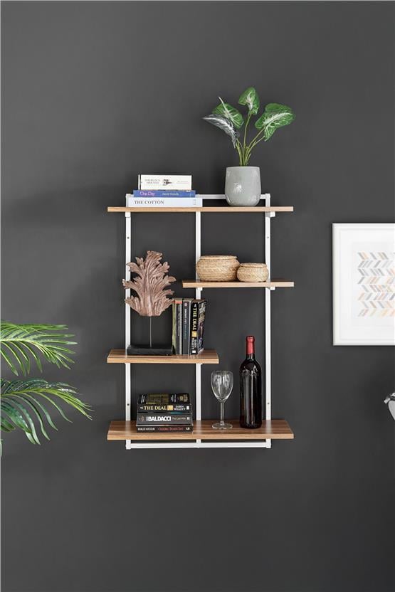 Deconode Nirvana Duvar Rafı Beyaz-Kahverengi DN1087BK