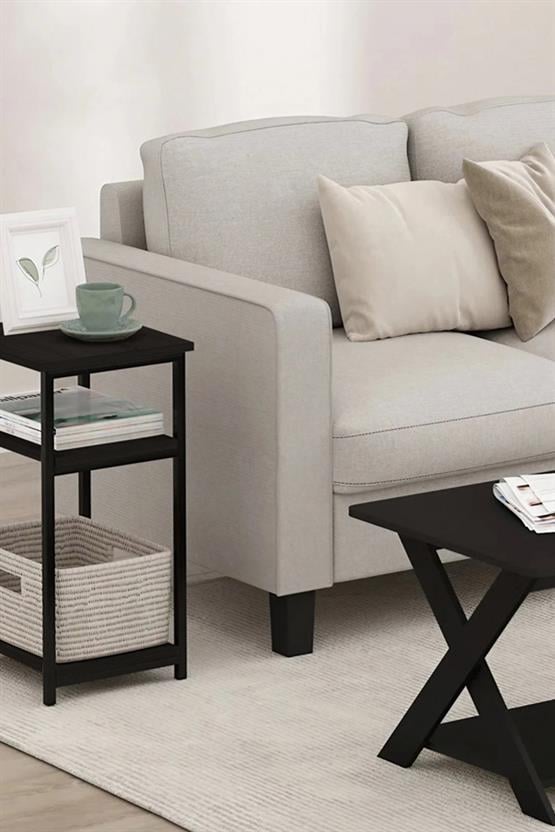 Deconode Nish 3 Raflı Yan Sehpa Siyah-Antrasit DN1046SA