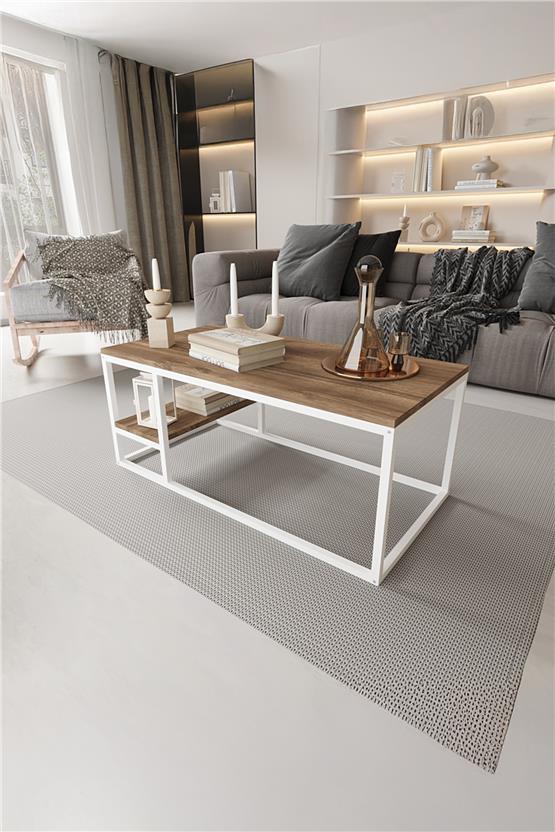 Deconode Octavio Orta Sehpa Beyaz-Kahverengi DN1111BK