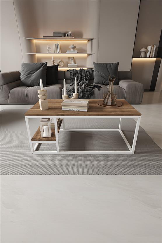 Deconode Octavio Orta Sehpa Beyaz-Kahverengi DN1111BK