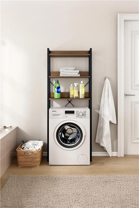 Deconode Pacific Klozet - Çamaşır Makinesi Üstü Raf Siyah-Kahverengi DN1086SK