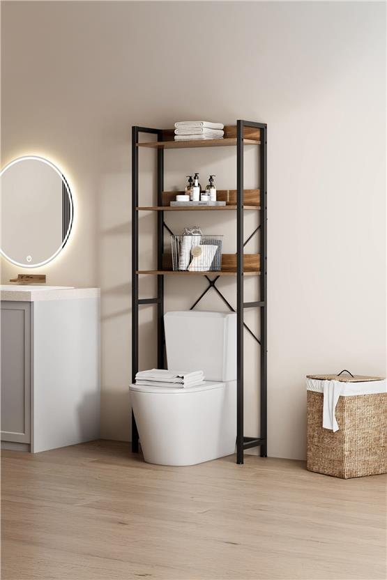 Deconode Pacific Klozet - Çamaşır Makinesi Üstü Raf Siyah-Kahverengi DN1086SK