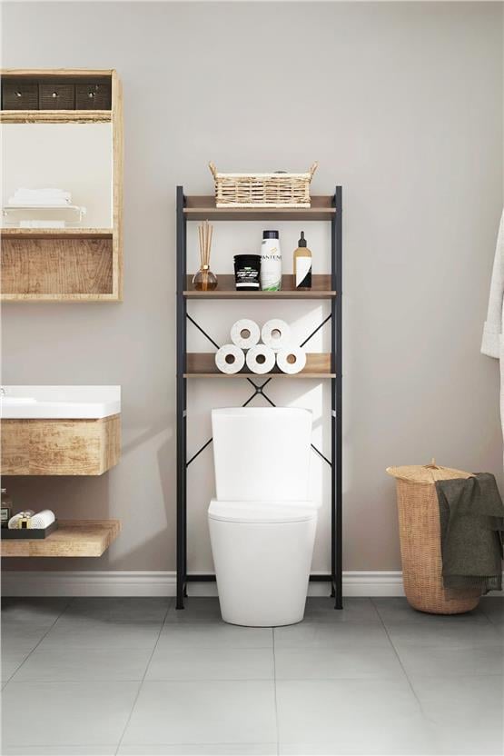 Deconode Pacific Klozet - Çamaşır Makinesi Üstü Raf Siyah-Kahverengi DN1086SK