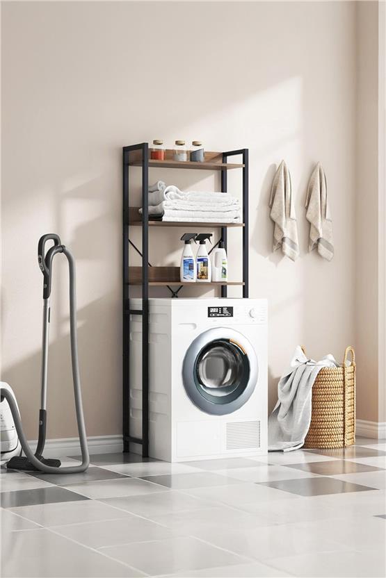 Deconode Pacific Klozet - Çamaşır Makinesi Üstü Raf Siyah-Kahverengi DN1086SK