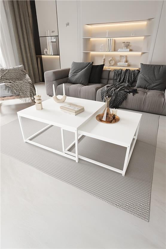 Deconode Prestige 2li Orta Sehpa Seti Beyaz- Beyaz DN1116BB