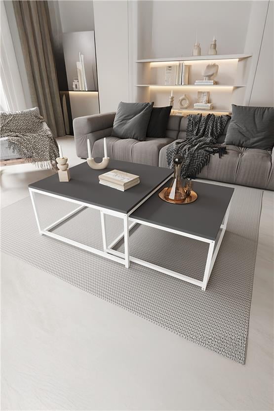 Deconode Prestige 2li Orta Sehpa Seti Beyaz-Antrasit DN1116BA