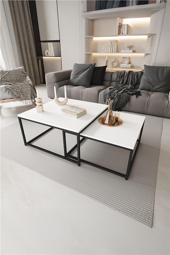 Deconode Prestige 2li Orta Sehpa Seti Siyah- Beyaz DN1116SB