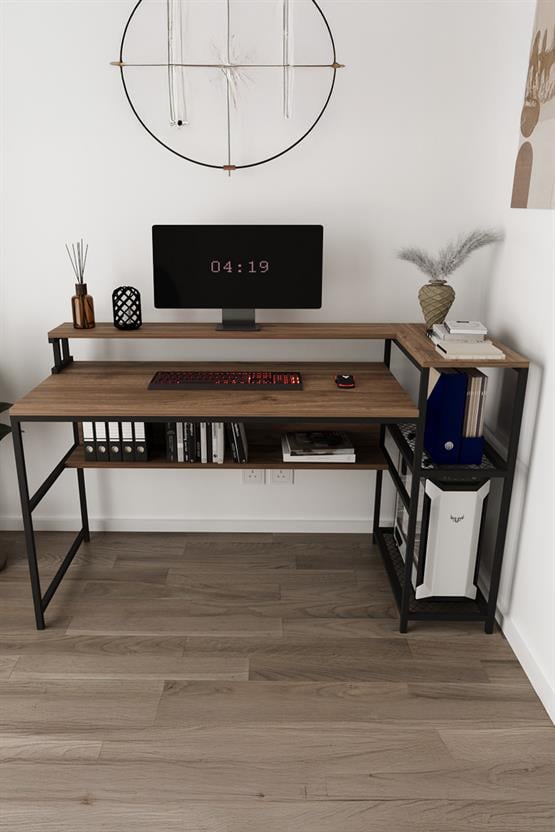 Deconode Proline Monitör Raflı Bilgisayar Masası Siyah-Kahverengi DN1150SK