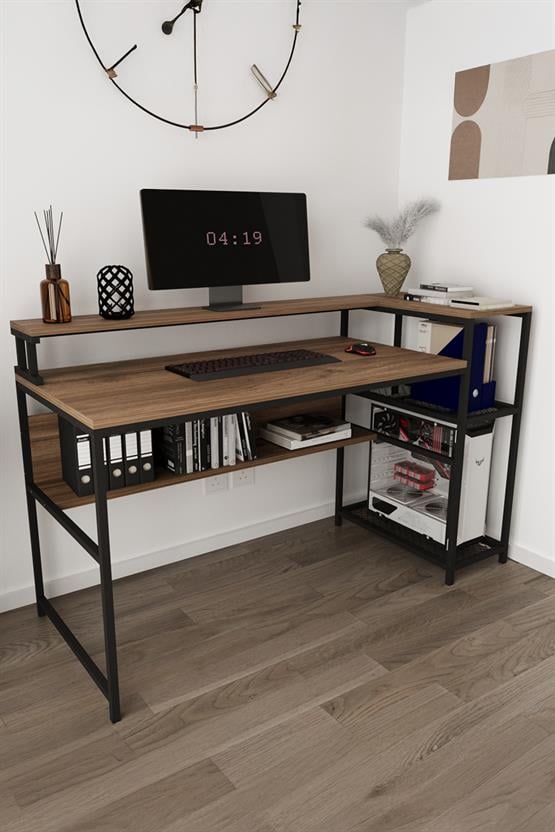 Deconode Proline Monitör Raflı Bilgisayar Masası Siyah-Kahverengi DN1150SK