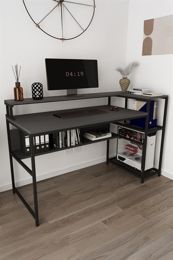 Deconode Proline Monitör Raflı Bilgisayar Masası Siyah-Antrasit DN1150SA