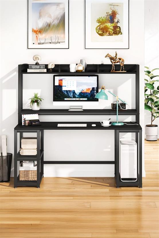 Deconode Regal Raflı Çalışma Masası Siyah Antrasit DN1114S