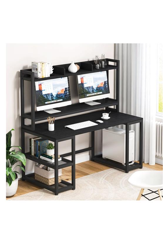 Deconode Regal Raflı Çalışma Masası Siyah Antrasit DN1114S