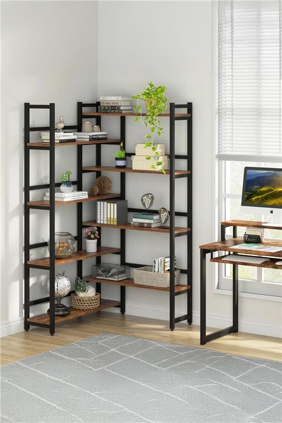 Deconode Style Köşe Kitaplık Siyah-Kahverengi DN1056SK