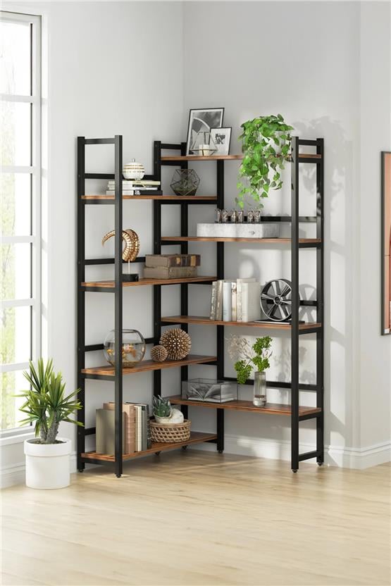 Deconode Style Köşe Kitaplık Siyah-Kahverengi DN1056SK