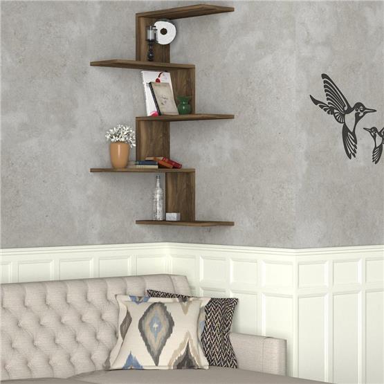 Dekorister Caniko Köşe Duvar Rafı Ceviz