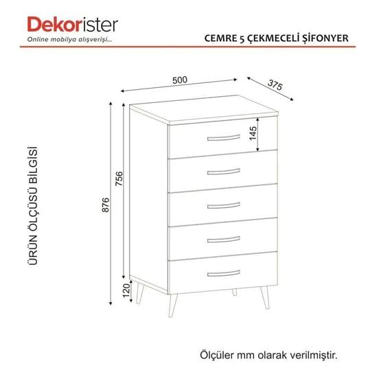 Dekorister Cemre 5 Çekmeceli Şifonyer BeyazCeviz