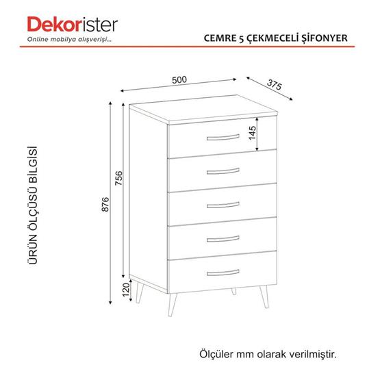 Dekorister Cemre 5 Çekmeceli Şifonyer Beyaz