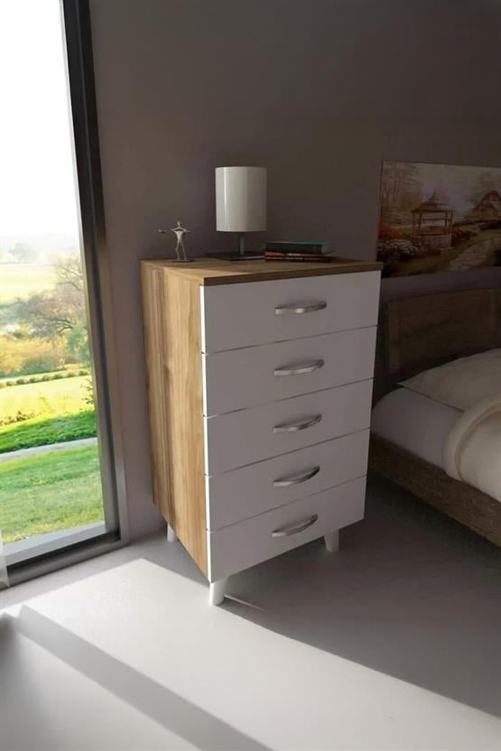 Dekorister Cemre 5 Çekmeceli Şifonyer BeyazCeviz