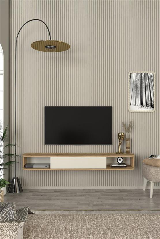 Dekorister Cross Tv Sehpası Sepet - Kumtaşı 150 cm