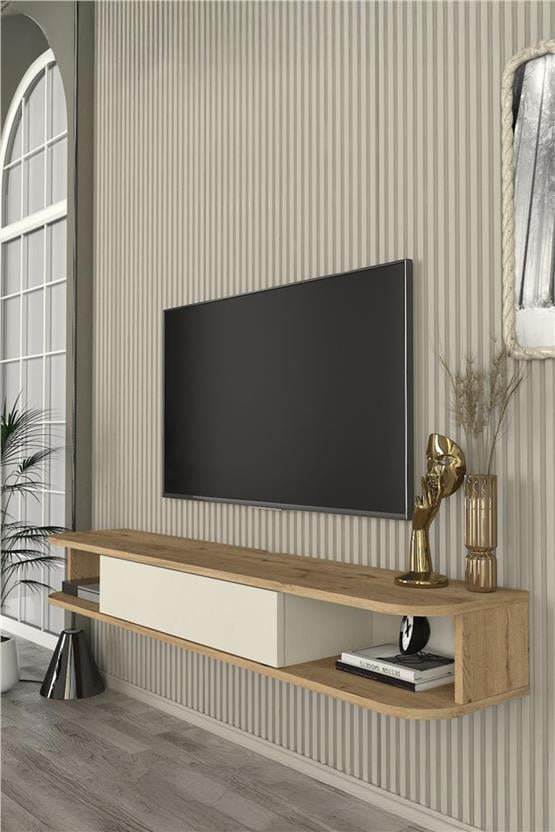 Dekorister Cross Tv Sehpası Sepet - Kumtaşı 150 cm