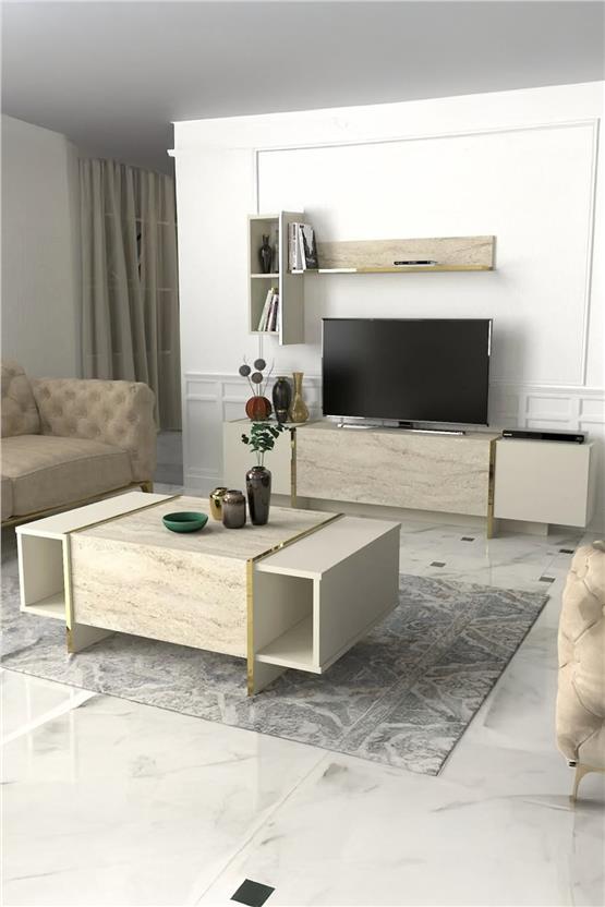 Dekorister Exclusive Veyron Orta Sehpa Kumtaşı-Traverten