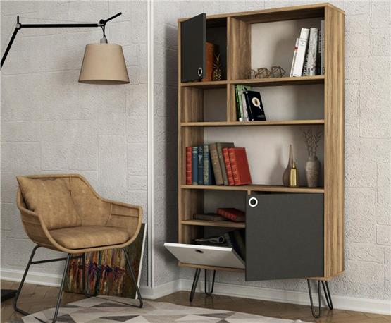 Dekorister Karamel Kitaplık CevizAntrasit