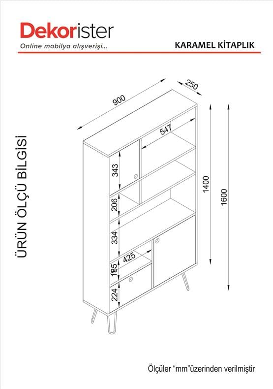 Dekorister Karamel Kitaplık CevizAntrasit