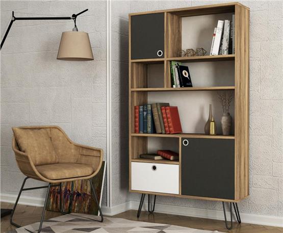 Dekorister Karamel Kitaplık CevizAntrasit