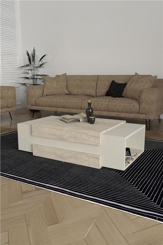 Dekorister Nora Orta Sehpa Kumtaşı-Traverten