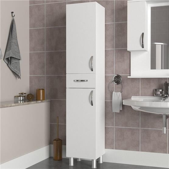 Dekorister Selin 2 Kapak 1 Çekmeceli Banyo Boy Dolabı Beyaz