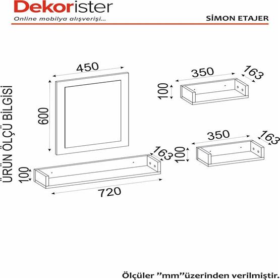 Dekorister Simon Banyo Üst Dolabı Aynalı Etajer Beyaz