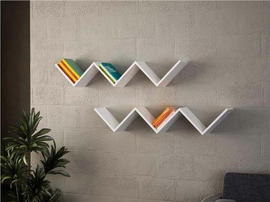 Dekorister Zig Zag Duvar Rafı Beyaz