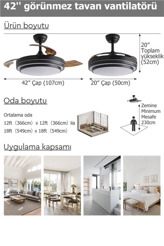 DLC vespero Led Tavan Vantilatörü Kumandalı 106 Cm (IBCF-D01)