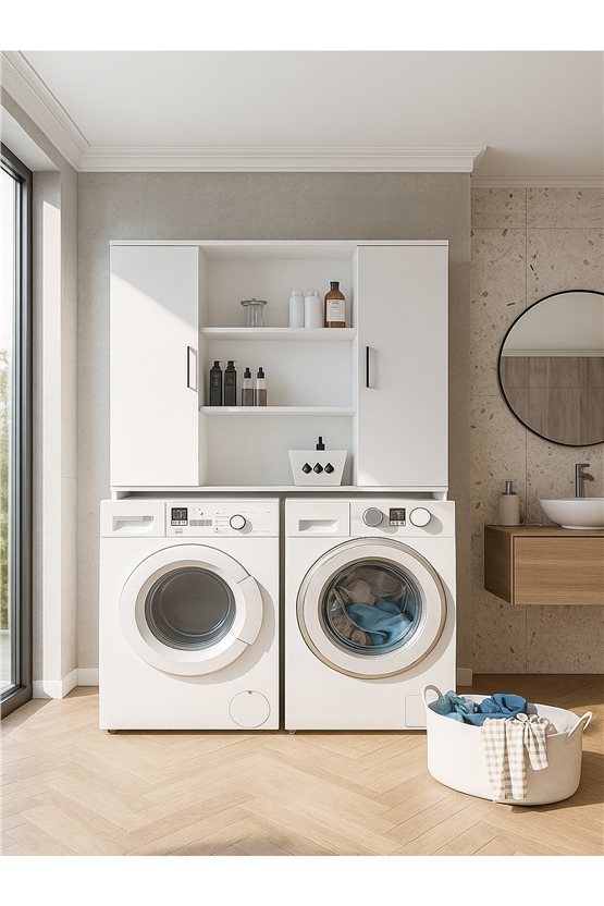 Dorpek Adara 2 Kapaklı Çamaşır ve Kurutma Makinesi Dolabı – Beyaz