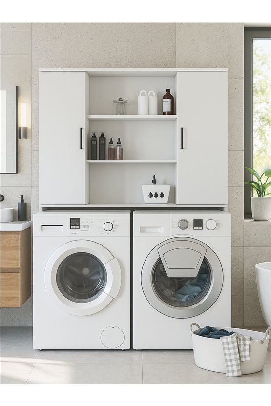 Dorpek Adara 2 Kapaklı Çamaşır ve Kurutma Makinesi Dolabı – Beyaz