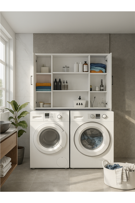 Dorpek Adara 2 Kapaklı Çamaşır ve Kurutma Makinesi Dolabı – Beyaz