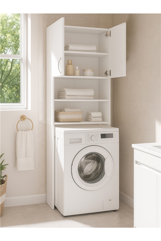 Dorpek Banos Çok amaçlı Banyo Dolabı Çamaşır Makinesi Dolabı Beyaz