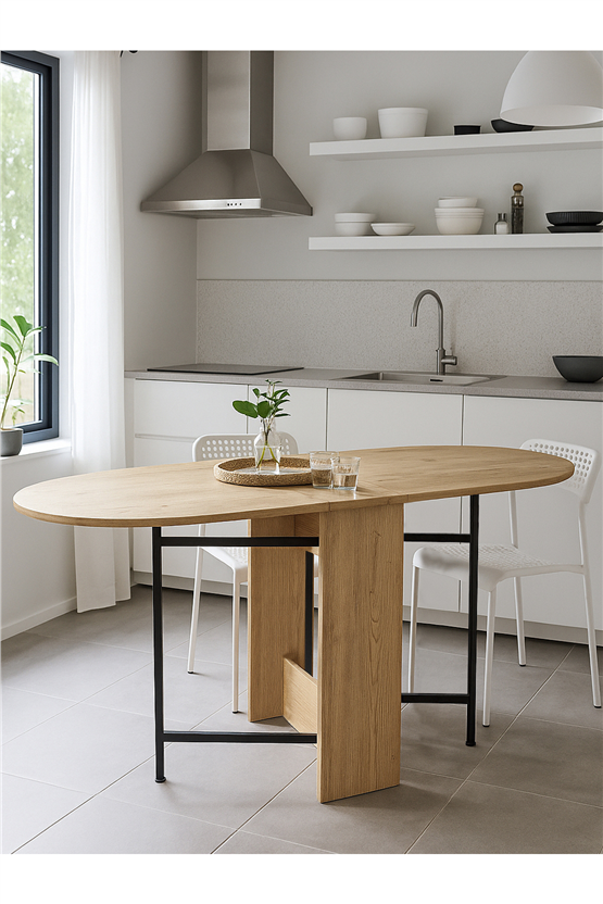 Dorpek Bianda Pratik Katlanır - Açılır Kapanır Mutfak Masası 4- 6 Kişilik Yemek Masası Sepet