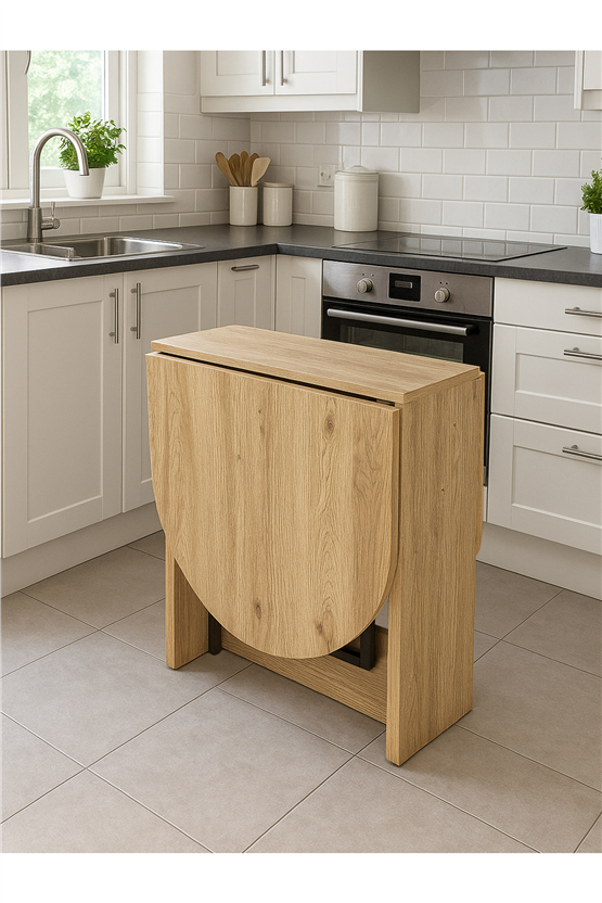 Dorpek Bianda Pratik Katlanır - Açılır Kapanır Mutfak Masası 4- 6 Kişilik Yemek Masası Sepet