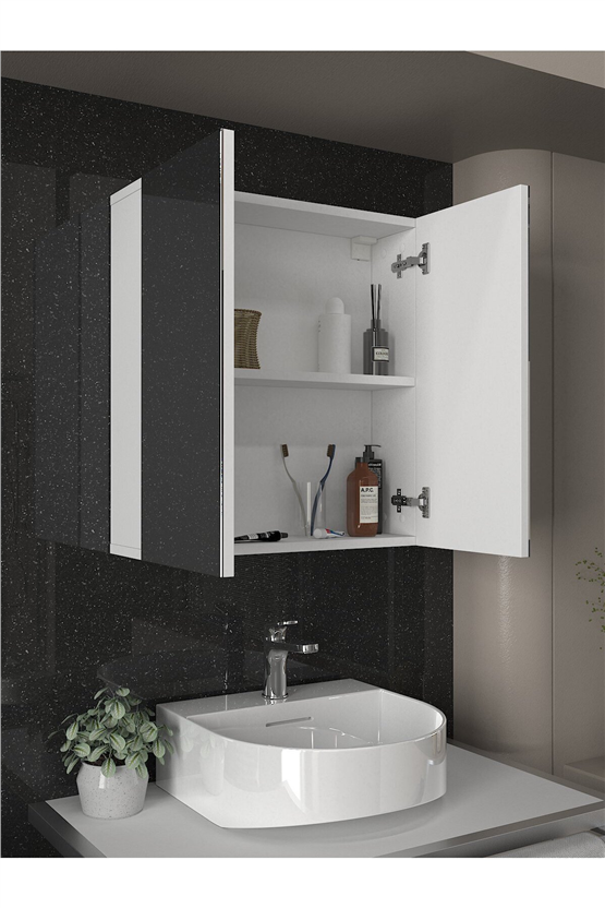 Dorpek Binary Banyo Üst Dolabı Aynalı Dolap Çok Amaçlı Dolap Beyaz
