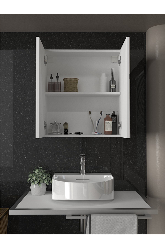 Dorpek Binary Banyo Üst Dolabı Aynalı Dolap Çok Amaçlı Dolap Beyaz