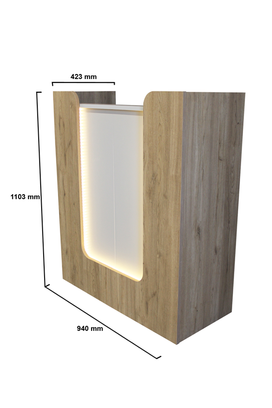 Dorpek Bode Ledli Karşılama Bankosu 110 cm Ofis Kasa Resepsiyon Masası Sepet-Kumtaşı